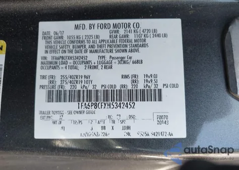 2017 Ford Mustang Gt Premium z USA, uszkodzony, nr VIN 1FA6P8CFXH5342452